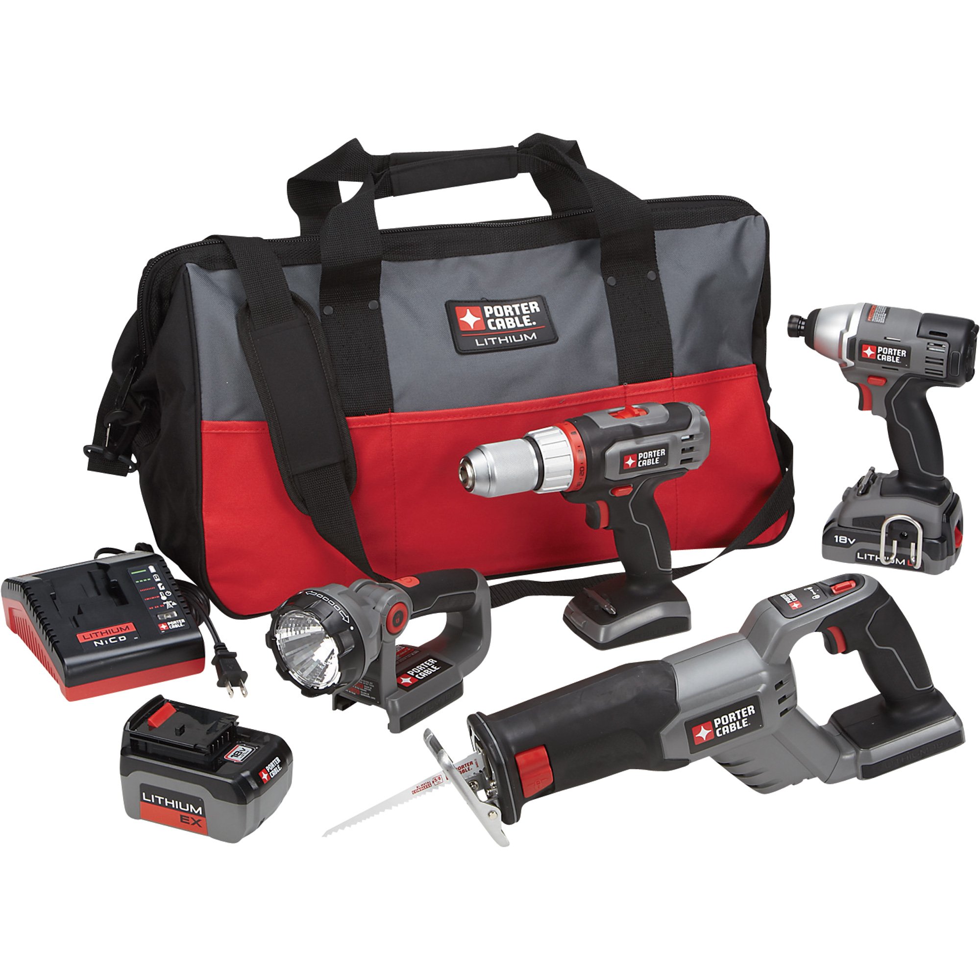 Porter Cable 18 Volt Lithium-Ion 4-Tool Combo Kit, Model# PCL418IDC-2